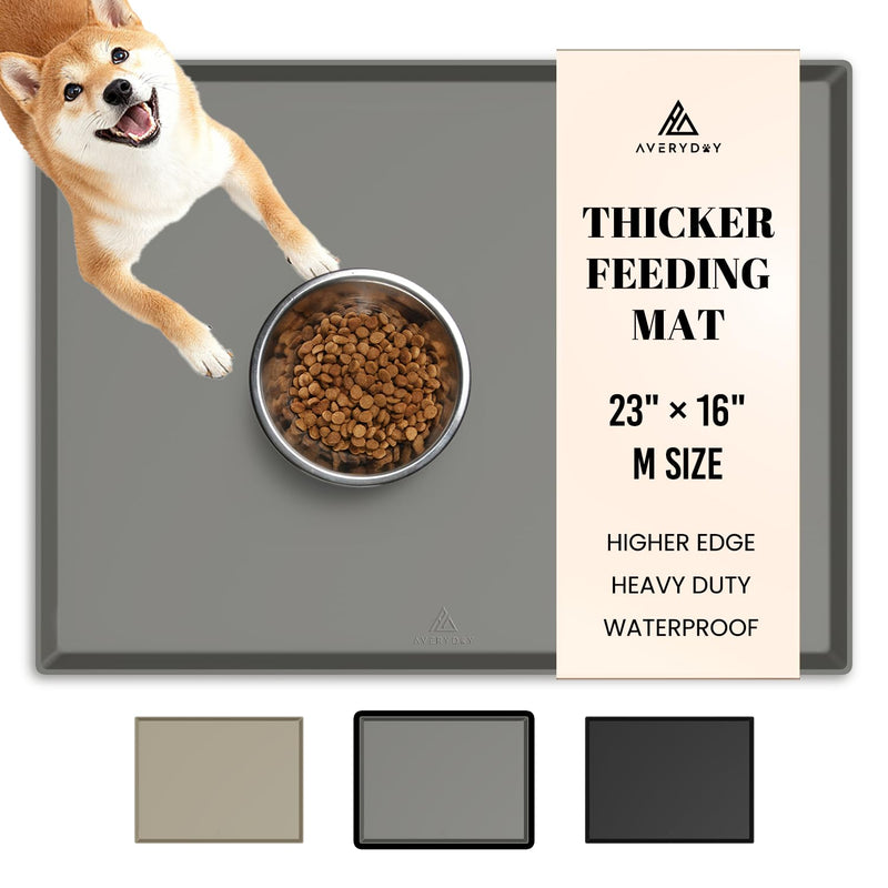 AVERYDAY 100% Waterproof Thicker Silicone Dog Food Mat, 0.63'' Raised Edge Bowl Mat for Food & Water, Non Slip Pet Feeding Placemat for Messy Drinkers, Perfect for Large Medium Small Breeds, 23