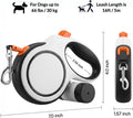 TailyWags 16ft Retractable Dog Leash for Medium Dogs up to 66 lbs, with Waste Bag Dispenser, 5m Heavy Duty Nylon Tape, 360° Tangle-Free, One-Handed Brake & Lock, Anti-Slip ABS Handle (16FT-White)