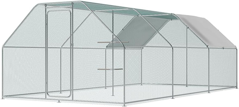 Chicken Coop Large Metal Chicken House/Pen with Climbing Frame for 15-20 Chickens, Outdoor Walk-in Poultry Cage Flat Sha