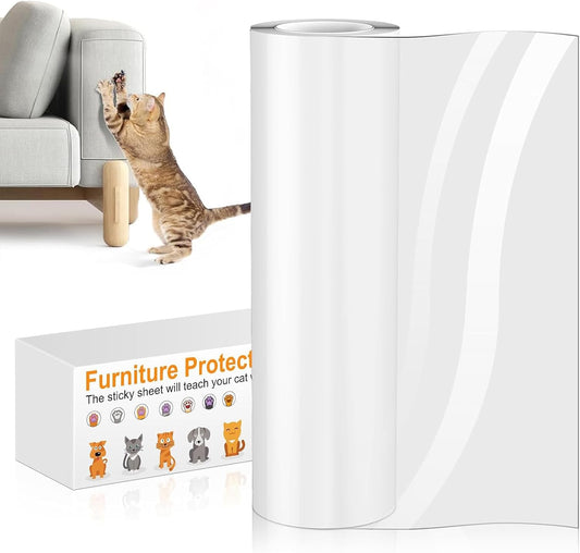 Cat Anti Scratch Tape (11.8" x 197") Transparent Anti Cat Scratch Furniture Protector, Wear and Scratch Resistant Cat Scratch Deterrent Sticky Paws Tape for Carpet, Sofa, Couch, Door
