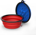 Thybx Dog Bowl Pet Collapsible Bowls Slow Feeder Dog Bowls, 2 Pack for Cats Dogs 34 oz, Portable Foldale Pet Water Food Feeding Dishes for Walking Hiking Traveling with 2 Carabiners (Blue+Red)