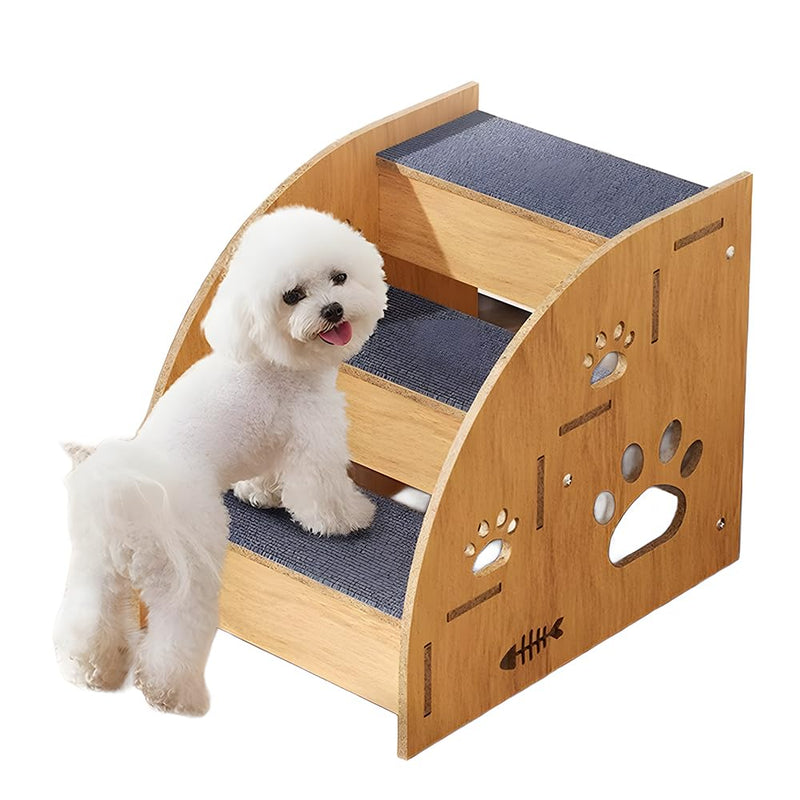 Pet Steps for Small Dogs,Wooden Cat Stairs for Old Cats,Doggy Dog Steps for Bed Couch Sofa Windows,3-Step Ladder, 16