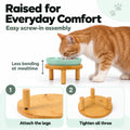 2 Pack Elevated Ceramic Cat Bowls with Bamboo Stand for Cat Bowl, Whisker Friendly Shallow Cat Plate, Stable Raised Cat 