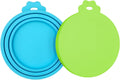 PWOD 2 Pack Pet Food Can Covers, Silicone Universal Can Lids for Dog & Cat Food, BPA Free, One Fit Most Standard Size Food Cans Green/Blue