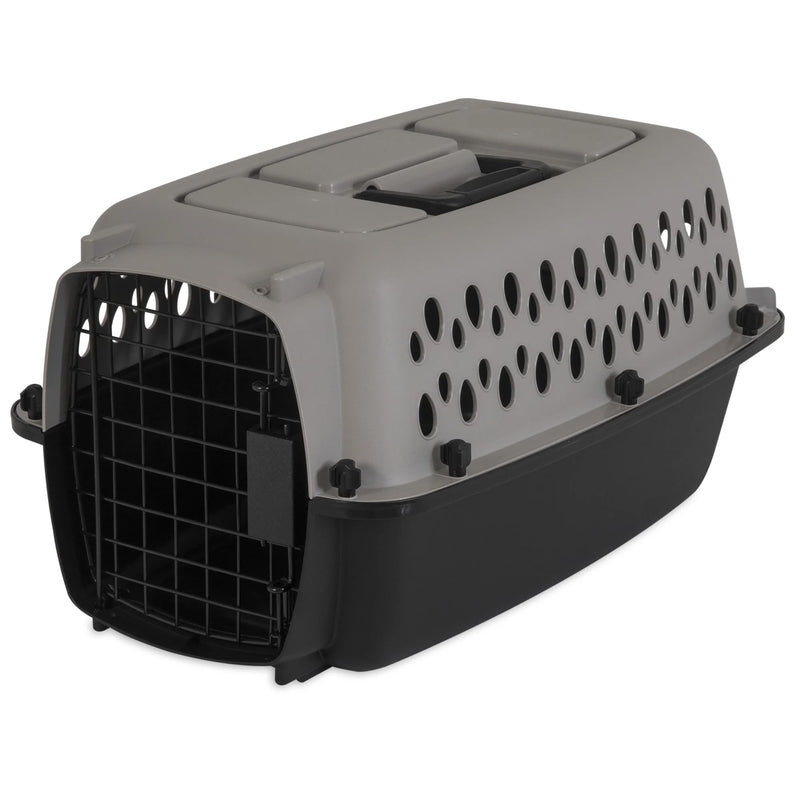 Pet Portable Kennel for Dogs, Hard-Sided Travel Carrier, Durable, Metal Door, Black & Grey, for Pets up to 10 lbs, 19