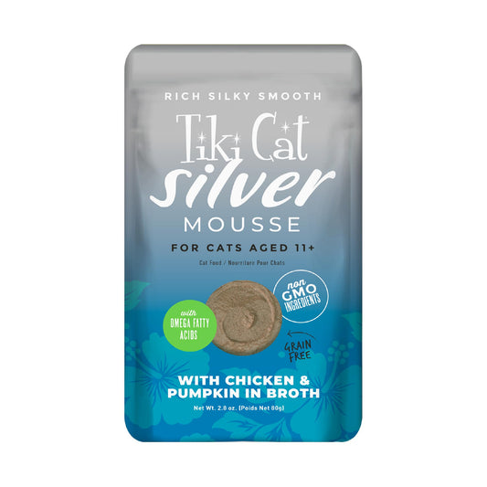 Tiki Cat Silver Mousse Wet Cat Food for Seniors, Chicken & Pumpkin, 2.8 oz. Pouch (12 Count)