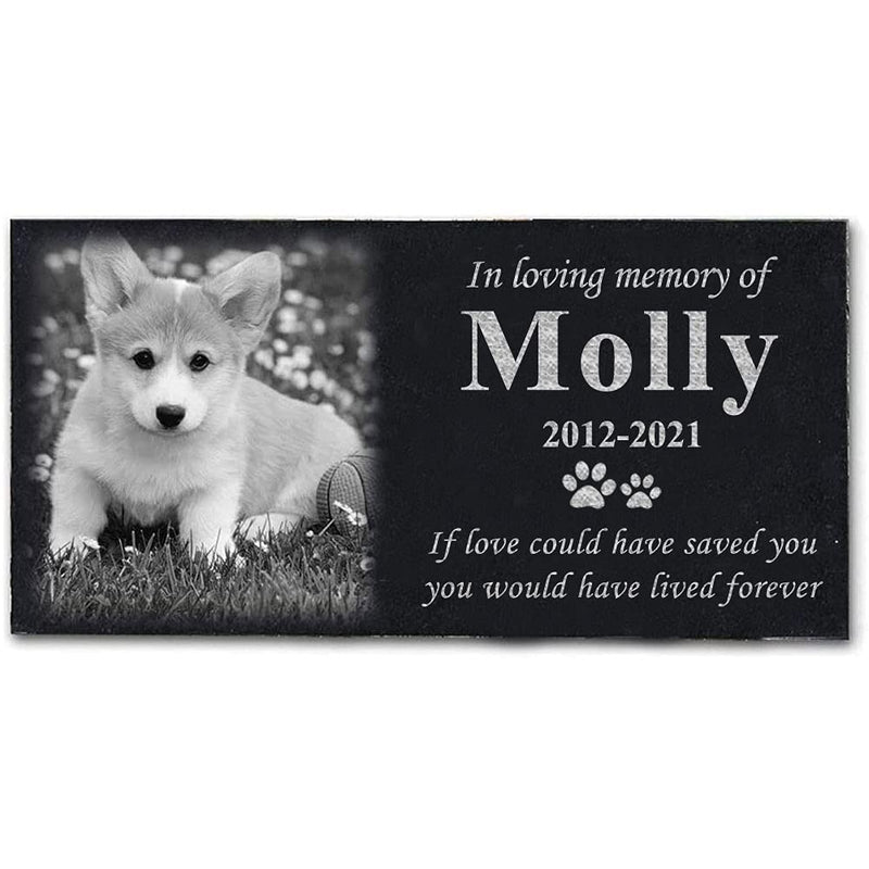 ODB Personalized Pet Memorial Stones, Black Granite Memorial Garden Stone Engraved with Photo, Gifts for Someone Who Lost a Loved One, or Pet, Dog, Cat (with Photo)