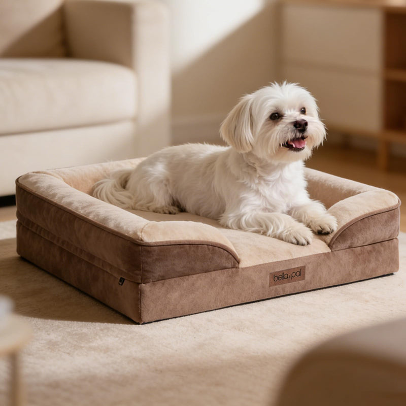 BELLA & PAL Orthopedic Dog Sofa Bed for Medium/Large Dogs – No Assembly Needed, Chew-Proof Egg-Crate Foam Dog Couch with Waterproof Liner, Washable Removable Cover (Brown, 28
