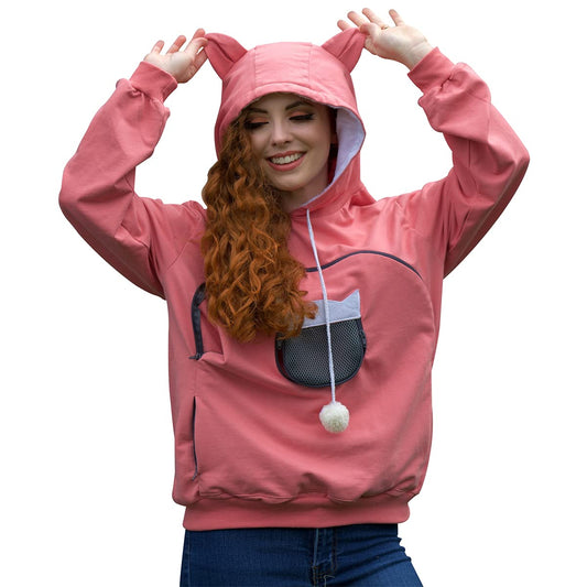 ALYC Unisex Hoodies Pet Holder Cat Dog Large Pouch Carriers Pullover with Cat Printing Sweatshirt (Light pink-L)