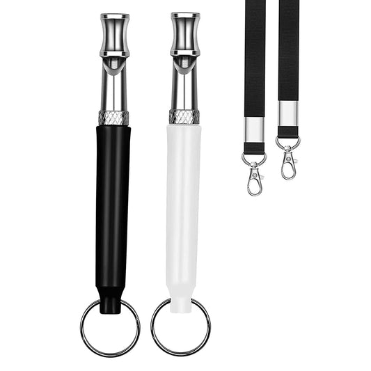 ROFAKU 2 Pack Dog Whistle, Dog Whistle to Stop Barking Neighbors Dog, Adjustable Ultrasonic Silent Dog Whistle, Professional Recall Dog Training Whistles, with Lanyard (bw Dog Whistle)