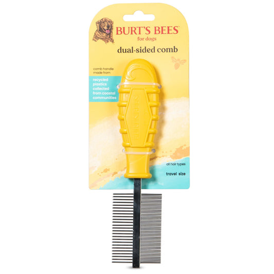 Burt's Bees for Pets Dual Sided Flea Comb with Handle from Recycled Coastal Plastics, Fine and Wide Stainless Steel Pins Remove Fleas, Flea Eggs, Tangles, and Dander, 6 Inch