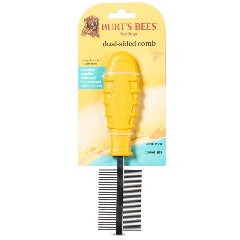 Burt's Bees for Pets Dual Sided Flea Comb with Handle from Recycled Coastal Plastics, Fine and Wide Stainless Steel Pins Remove Fleas, Flea Eggs, Tangles, and Dander, 6 Inch