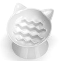 Ceramic Slow Feeder Cat Bowl, 2 Cups Tilted Elevated Cat Slow Feeder Bowl for Dry and Wet Food, Honeycomb Design for Preventing Vomiting & Bloating (White-Cute Kitten)