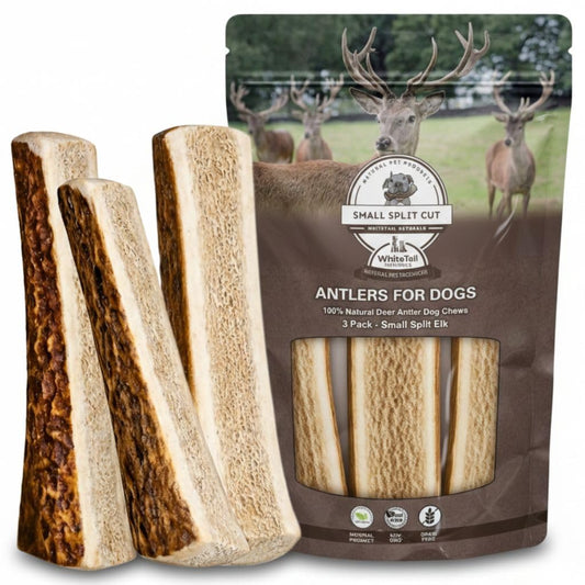 WhiteTail Naturals - Premium Split Elk Antlers for Dogs - (3 Pack Small to Medium) - All Natural, Dog Chew Bones - Naturally Shed, Cruelty-Free, Antler Chews