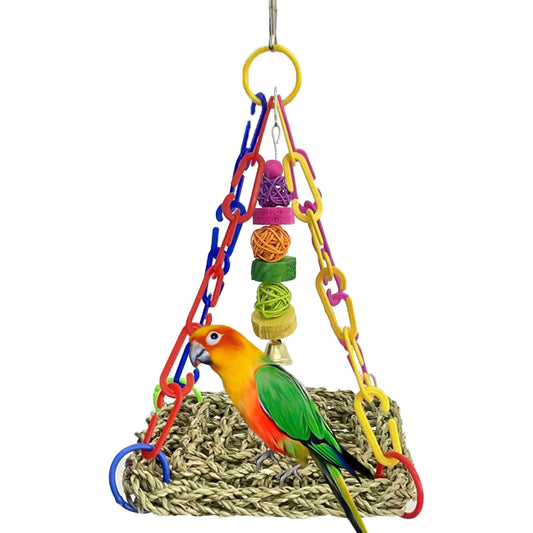 MUYG Bird Seagrass Mat,Natural Sea-Weed Woven Parrot Hammock Swing Mats Birds Foraging Wall Colorful Chewing Toy Lovebird Movable Hanging Hammocks Rocking Toys Parakeets Climbing Pad
