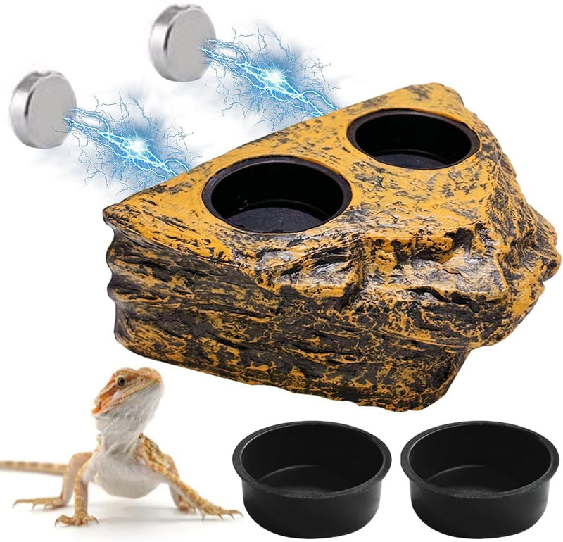 La La Pet®Magnetic Reptile Feeder Ledge with 4Pcs Cups Crested Gecko Feeding Bowls Removable Fruit Mud Basin for Bearded
