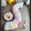 Fuzzy Cat Tunnel Bed for Indoor Cats, 2-in-1 Interactive Cat Toys