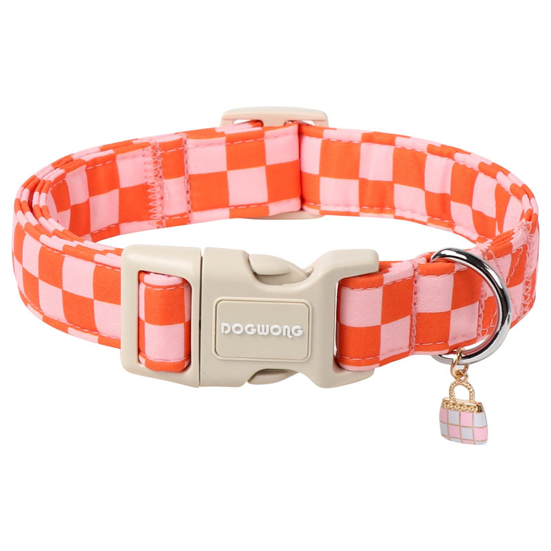 DOGWONG Pink Plaid Dog Collar, Pink Girl Dog Collars, Adjustable Cute Pet Collars Girl Design Dog Collar for Small Medium Large Dogs,M