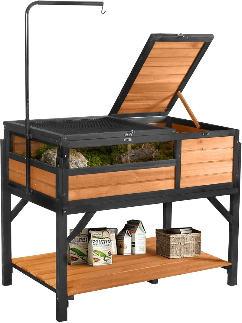 Aivituvin Tortoise Habitat Turtle Enclosure, Wooden Tortoise House Reptile Cage for Small Animals, Reptile Tank with Lar