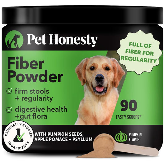 Pet Honesty Pumpkin Fiber Powder Supplement for Dogs - All Natural Dog Probiotic with Psyllium Husk, Pumpkin Seeds and Apple Pectin for Healthy Digestion (90 Scoops)