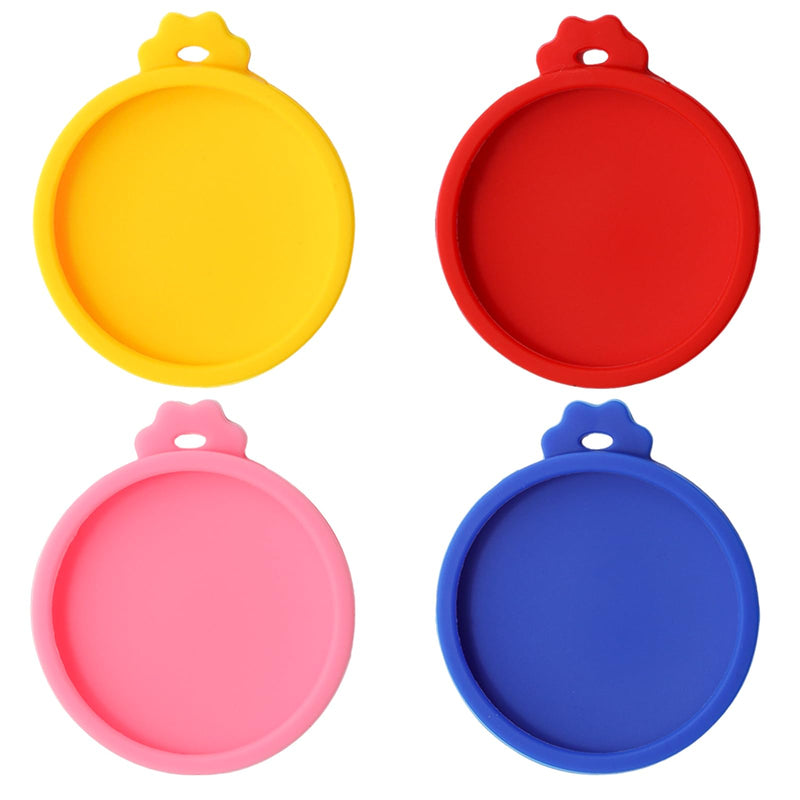 PINE & LINEN 4 Pcs 2.5inch Durable Pet Can Lids, Silicone Small Pet Can Covers Waterproof Cat Food Cans Lids for 3 oz Cat Food Cans（Yellow+Red+Pink+Blue）