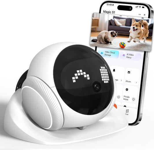 1080P Moving Pet Robot Camera, Smart Home Security Robot with Auto Tracking, Night Vision, 2-Way Audio, Auto-Recharge, M