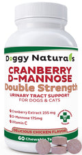 Cranberry D-Mannose for Dogs and Cats Urinary Tract Infection Support Prevents and Eliminates UTI, Bladder Infection Kidney Support, Antioxidant (Double Strength Tablet, 60 Count)