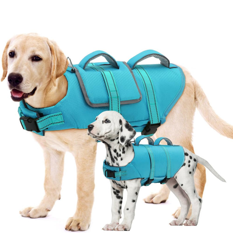 EMUST Dog Life Vest for Swimming, Reflective Large Dog Life Jacket with Two Rescue Handle, High Buoyancy Pet Floating Vest for Medium Large Dogs, Blue, XXL