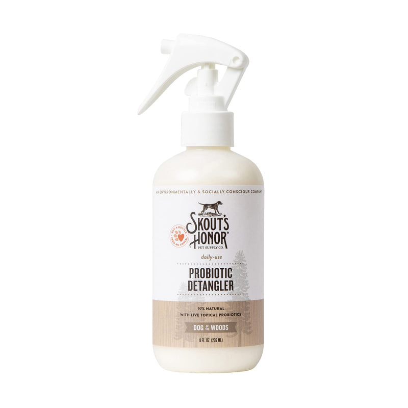 Skout's Honor Probiotic Pet Detangler Spray - Hydrating & Conditioning with Avocado Oil, 97% Natural, Paraben & Sulfate-Free, softens for a More brushable Coat, Daily Use, 8oz, Dog of the Woods