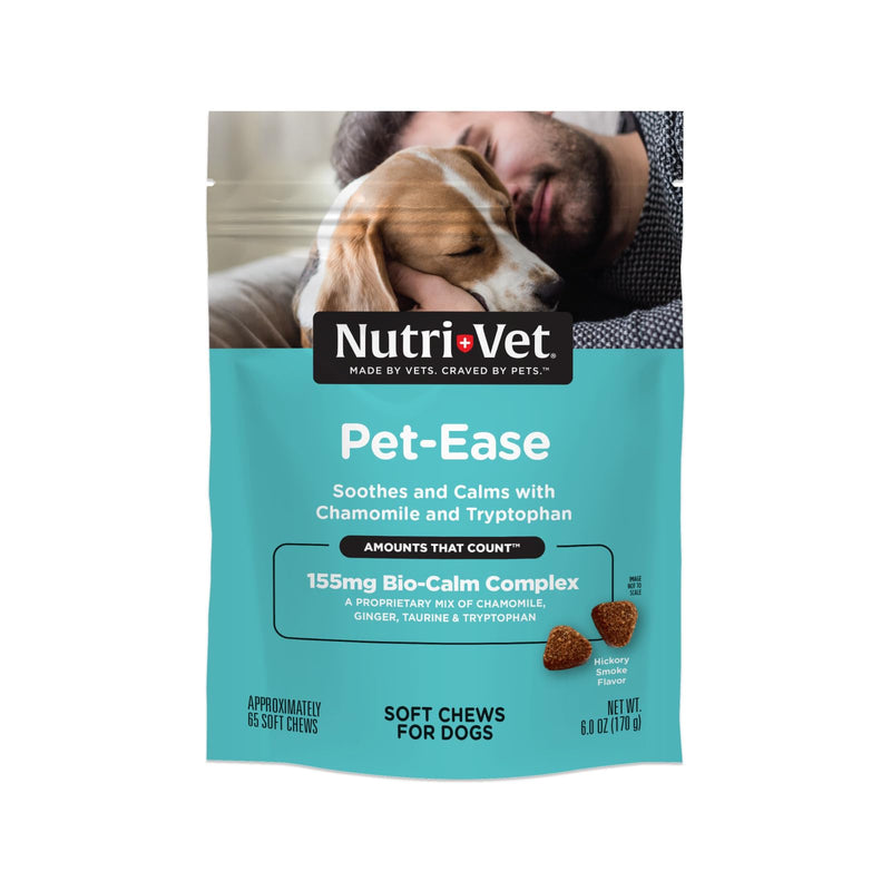 Nutri-Vet Pet-Ease Soft Chews for Dogs, Vet Formulated with Chamomile & Tryptophan to Soothe and Calm During Storms, Separation Anxiety, and Loud Noises, Dog Calming Supplement, 6.0 oz