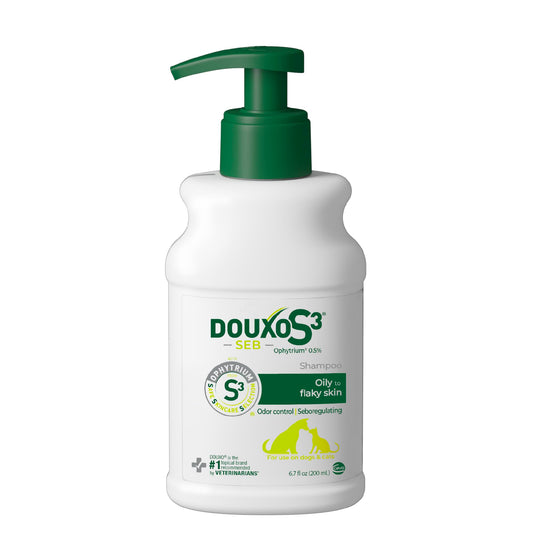Douxo S3 SEB Shampoo, Contains 0.5% Ophytrium, Odor Control & Seboregulating, for Oily to Flaky Skin, Seborrhea, for Dogs and Cats, 6.7 fl. oz. (200mL)