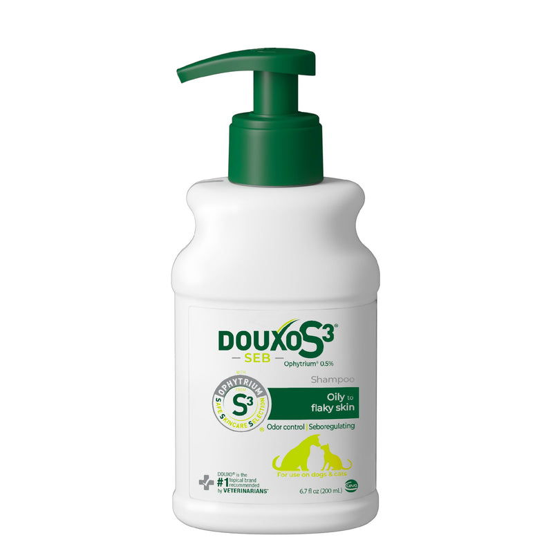 Douxo S3 SEB Shampoo, Contains 0.5% Ophytrium, Odor Control & Seboregulating, for Oily to Flaky Skin, Seborrhea, for Dogs and Cats, 6.7 fl. oz. (200mL)