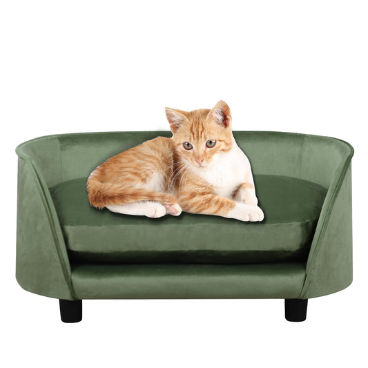 Pet Sofa Bed,Cat Sofa Couch,Small Dog Beds,Pet Sof Couch, Cat Beds,Wooden Frame and Velvet Fabric and Washable Cushion,Comfy Dog Couch for for Small Dogs &Cats&Puppy (Green)