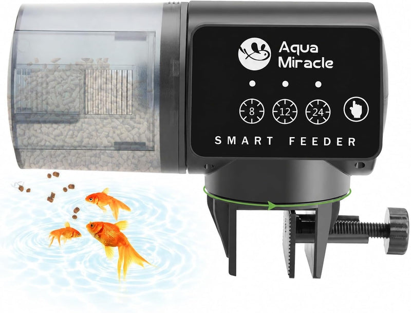 AquaMiracle Automatic Fish Feeder for Aquarium, Auto Fish Food Dispenser with Timer, Volume Adjustable Vacation Aquarium