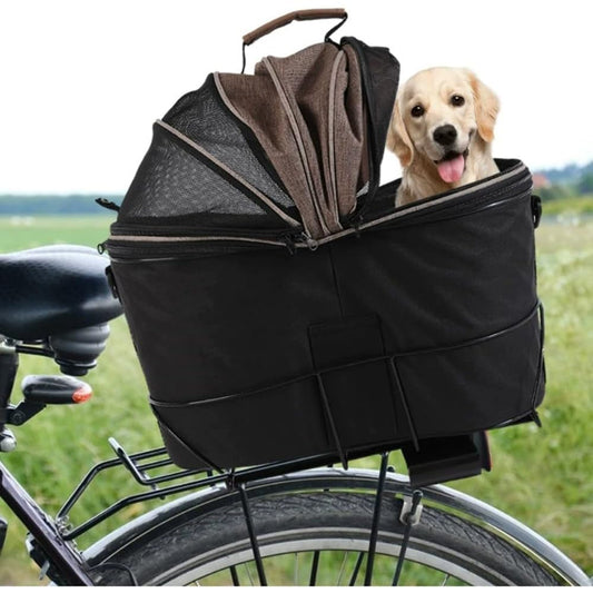 Foldable Bike Pet Rear Basket with Safety Leash & Comfort Pad, Universal Heavy Duty Rear Mount Carrier for Small Medium Dogs Cats Cycling Travel