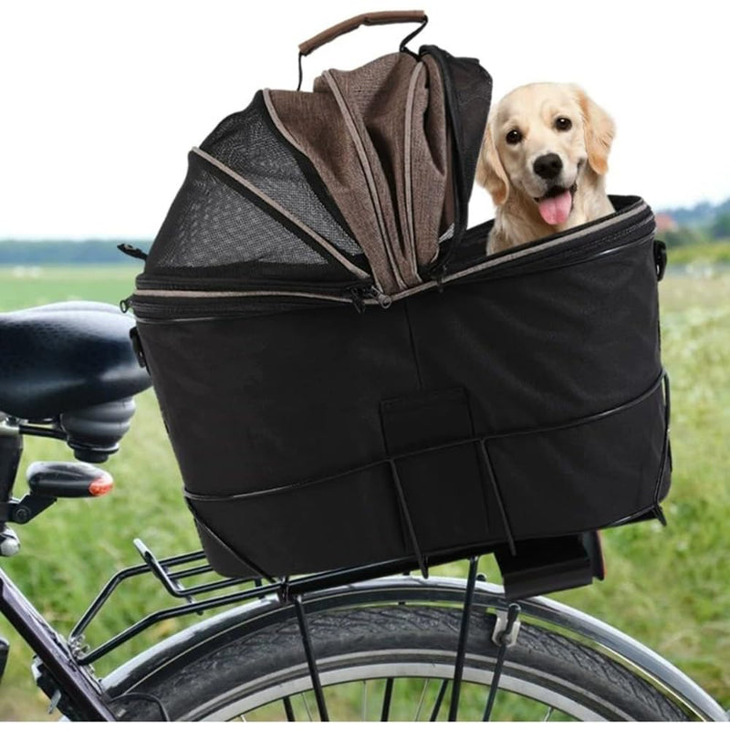 Foldable Bike Pet Rear Basket with Safety Leash & Comfort Pad, Universal Heavy Duty Rear Mount Carrier for Small Medium Dogs Cats Cycling Travel