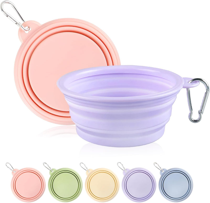 Collapsible Dog Bowls 2-Pack, Portable Travel Dog Bowl with Carabiner, Food-Grade Silicone Pet Bowl for Hiking, Walking 
