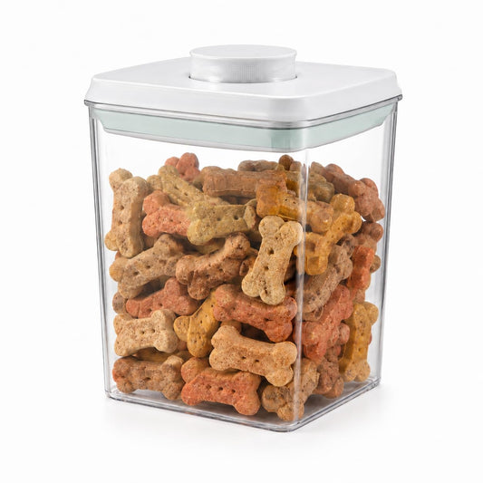 USYOGO Pet Dog-Cat POP-Treat Airtight jar-Container - 1.3 Qt/1.2 L | Stackable One-Touch Opening | Airtight Dog and Cat Food Storage Container | BPA-Free