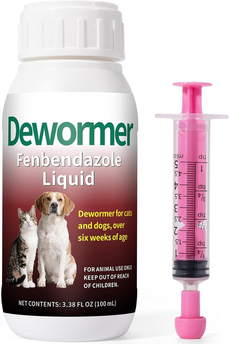Dewormer Liquid for Dogs & Cats - Fenbendazole for All Wormers, Tapeworms, Roundworms & Hookworms – Broad Spectrum, Safe for 6 Weeks and Older