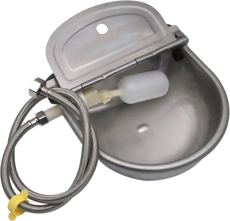 304 Stainless Steel Automatic Livestock Waterer with Float Valve and 39 inch Water Hose(one end 3/4''), Automatic Animal