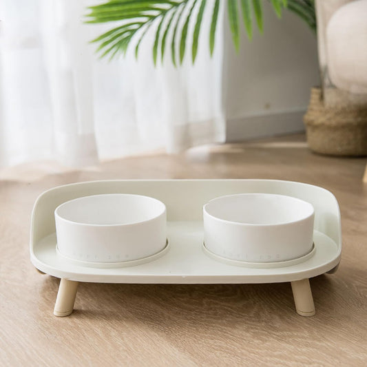 Ceramic Bowl Feeder Set with Dual Bowls for Cats and Small Dogs | Non-Slip Stand | 2.5 Cup Capacity