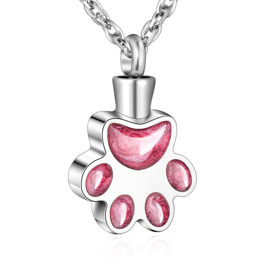 abooxiu Paw Print Urn Necklace for Ashes Cremation Necklace for Pet Ashes Stainless Steel Ash Necklace Memorial Ash Holder