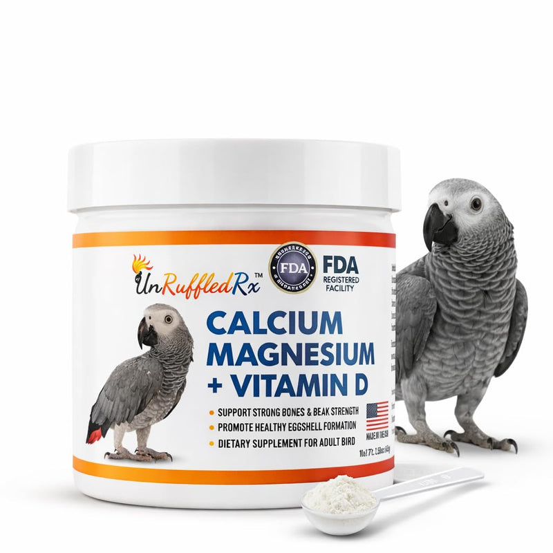 UnRuffledRx™ Bird Calcium Plus with Magnesium and D3, Dissolves Clear and Tasteless in Water, Supports Bone, Muscle, Feather and Egg Health, 45 Servings, Made in FDA-Registered USA Facility