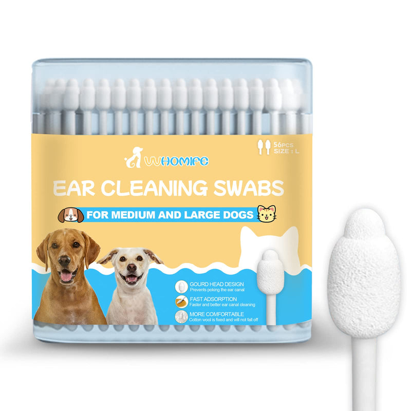 Dog Ear Cleaning Swabs 56pcs – Gourd-Shaped Cotton Tips for Dogs' Ears, Gentle Ear Cleaning Sticks for Oily-Eared Breeds, Pet Grooming, Bathroom or Travel Use