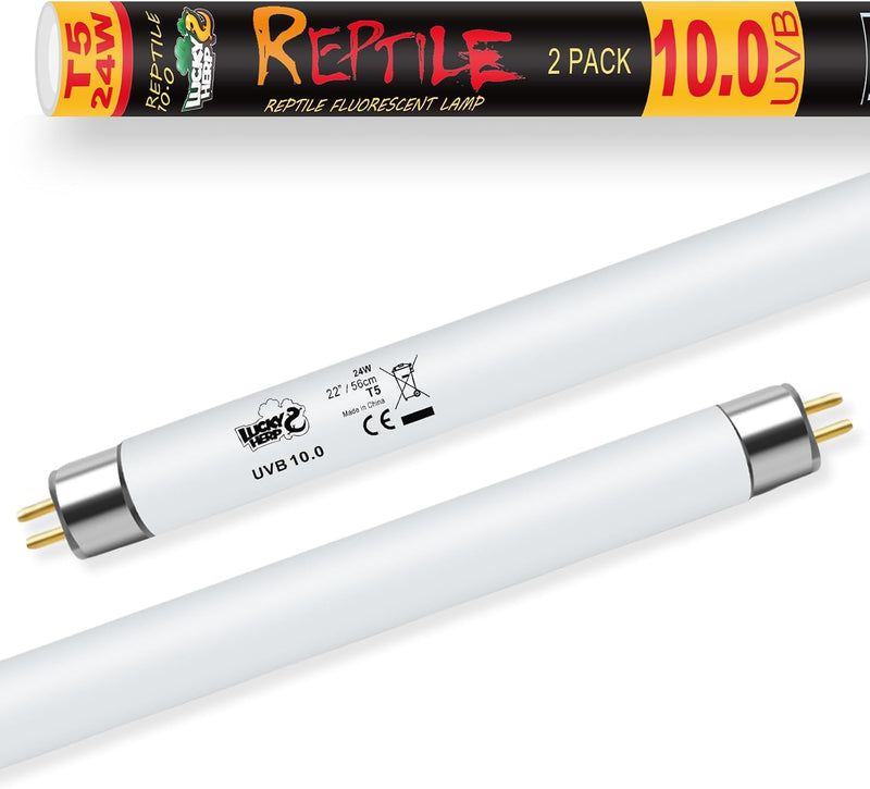 LUCKY HERP T5 UVB Reptile Light 2 Pack, 24W UVB 10.0 Reptile Light Bulb, UVA UVB Fluorescent Lamp Tube, UVB Lamp for Liz