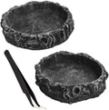 2PCS Reptile Water Dish Food Bowl Set Reptile Feeder Food and Water Dish with Feeding Tweezers Tong for Leopard Gecko Li