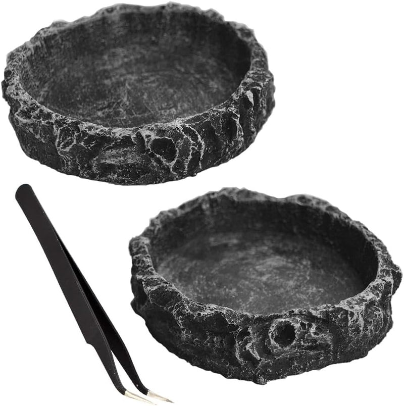 2PCS Reptile Water Dish Food Bowl Set Reptile Feeder Food and Water Dish with Feeding Tweezers Tong for Leopard Gecko Li
