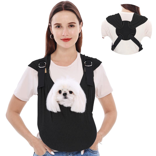 Supet Dog Carrier Sling for Small Dogs, Hands Free Adjustable Soft Cotton Puppy Chest Bag Carrier, Anti-Anxiety & Back Pain Relief Pet Front Pack (Black, Regular)