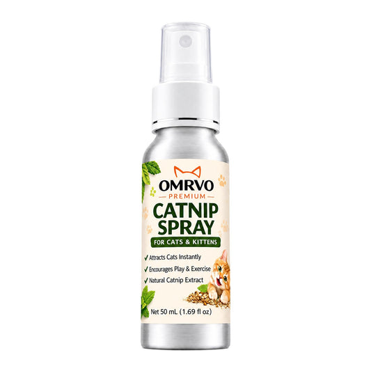OMRVO Catnip Spray for Cats & Kittens, Natural Catnip Extract Spray for Toys, Scratchers & Beds, Encourages Play & Exercise, Calming & Interactive Cat Spray, 50 mL / 1.69 fl oz