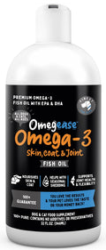 100% Pure Fish Oil for Dogs & Cats (1,545mg Omega 3 per Teaspoon) 32oz. Loaded with EPA & DHA for Joints, Skin & Coat, Itching, Heart & Immune Health. Stronger Than Salmon Oil. Unflavored Omegease.
